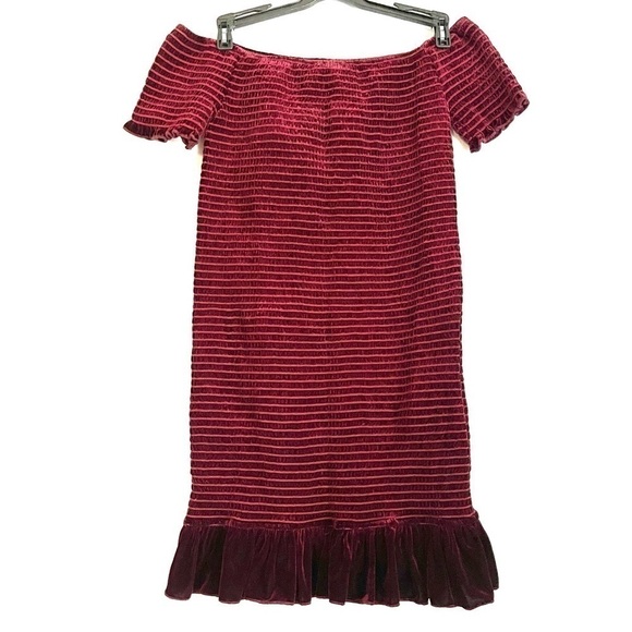 new Aqua Wine Red Smocked Off Shoulder Mini Dress US L - Picture 3 of 8